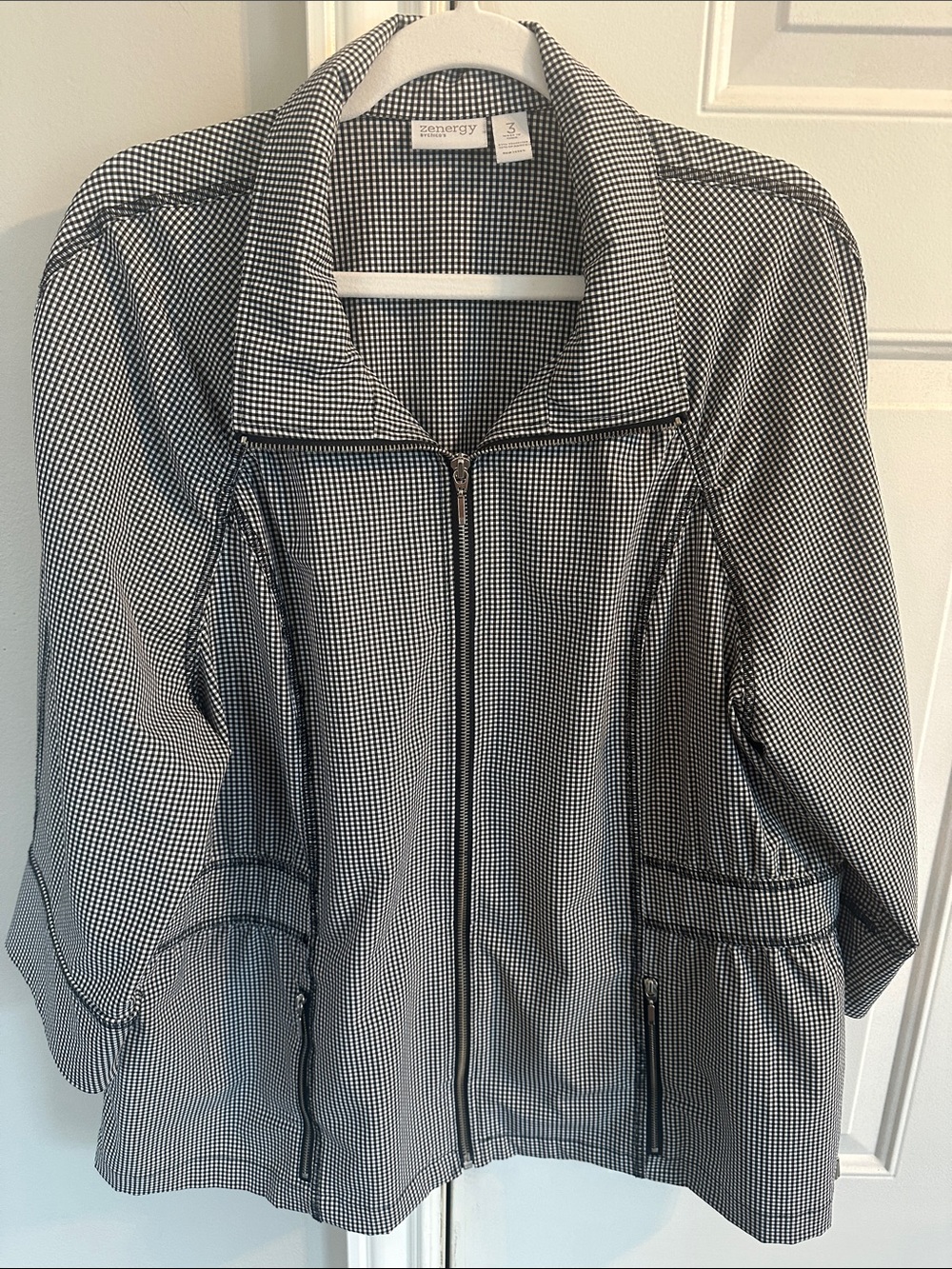 Zen·ergy Black & White Micro-Gingham Utility Jacket